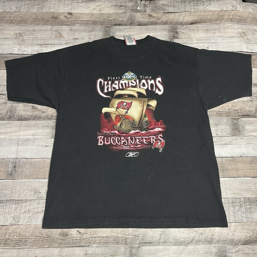 Buccaneers Shirt Size Large Black Vintage 2000s NFL Football First Championship